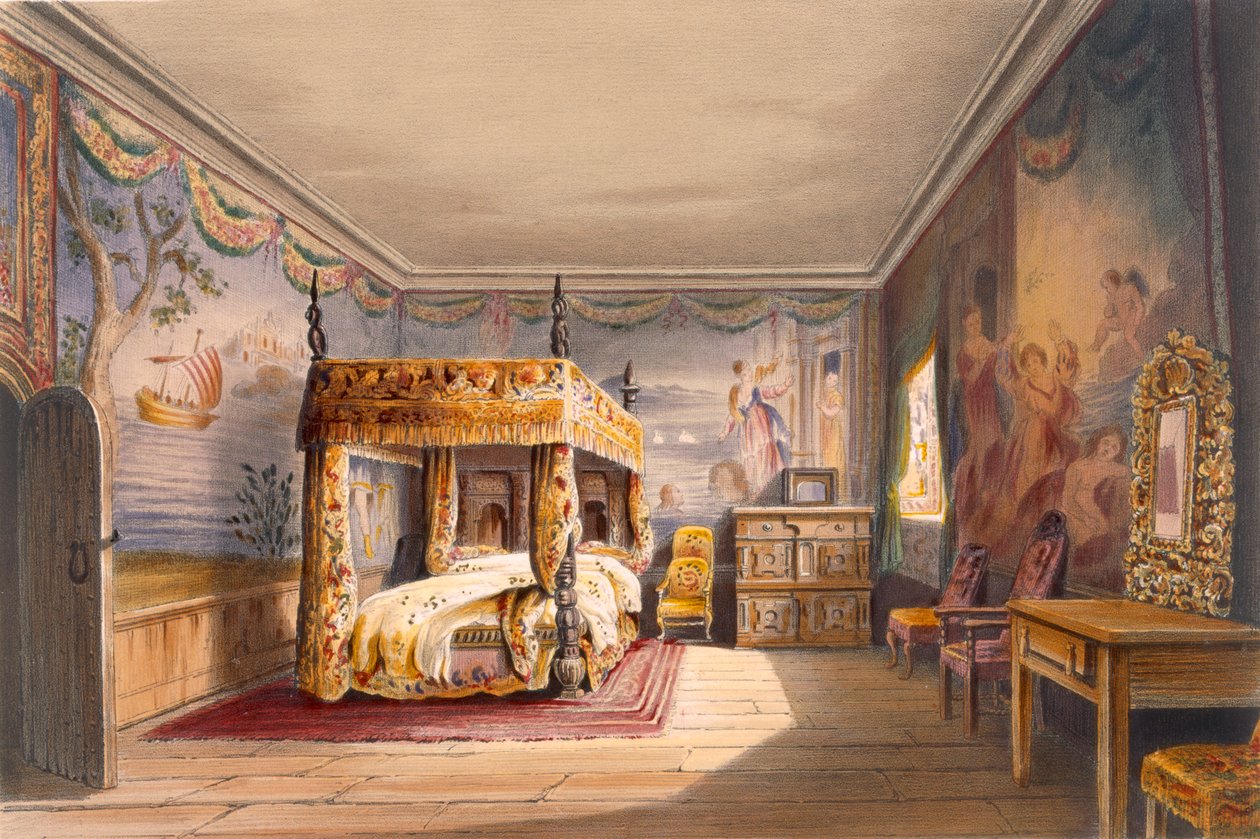 King Charles Room, Cotehele House, ca 1830-40, av English School