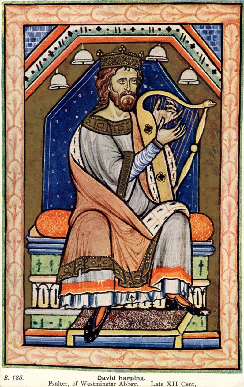 Kung David spelar harpa, Westminster Psalter (pergament) av English School