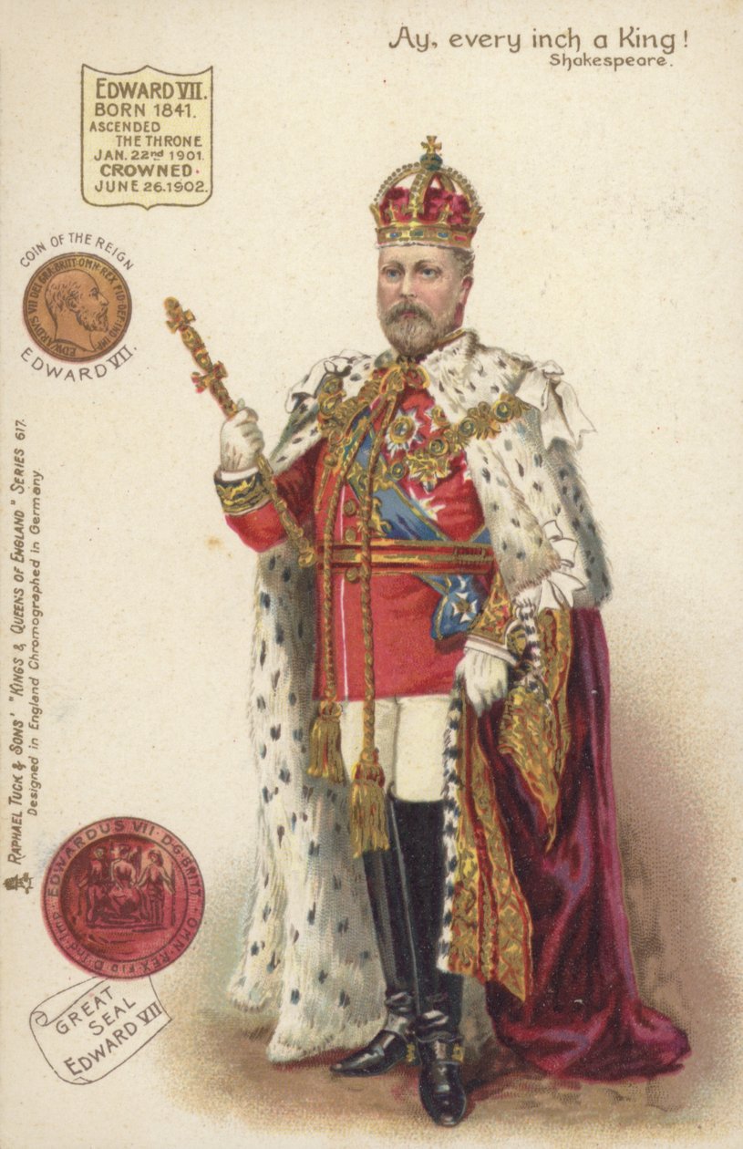 Kung Edward VII (färglitografi) av English School