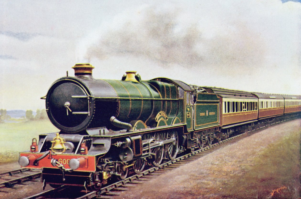 Kung George V av G.W.R Cornish Railway Express, illustration från The Wonder Book of Railways, fjortonde upplagan redigerad av Harry Golding, 1929 av English School