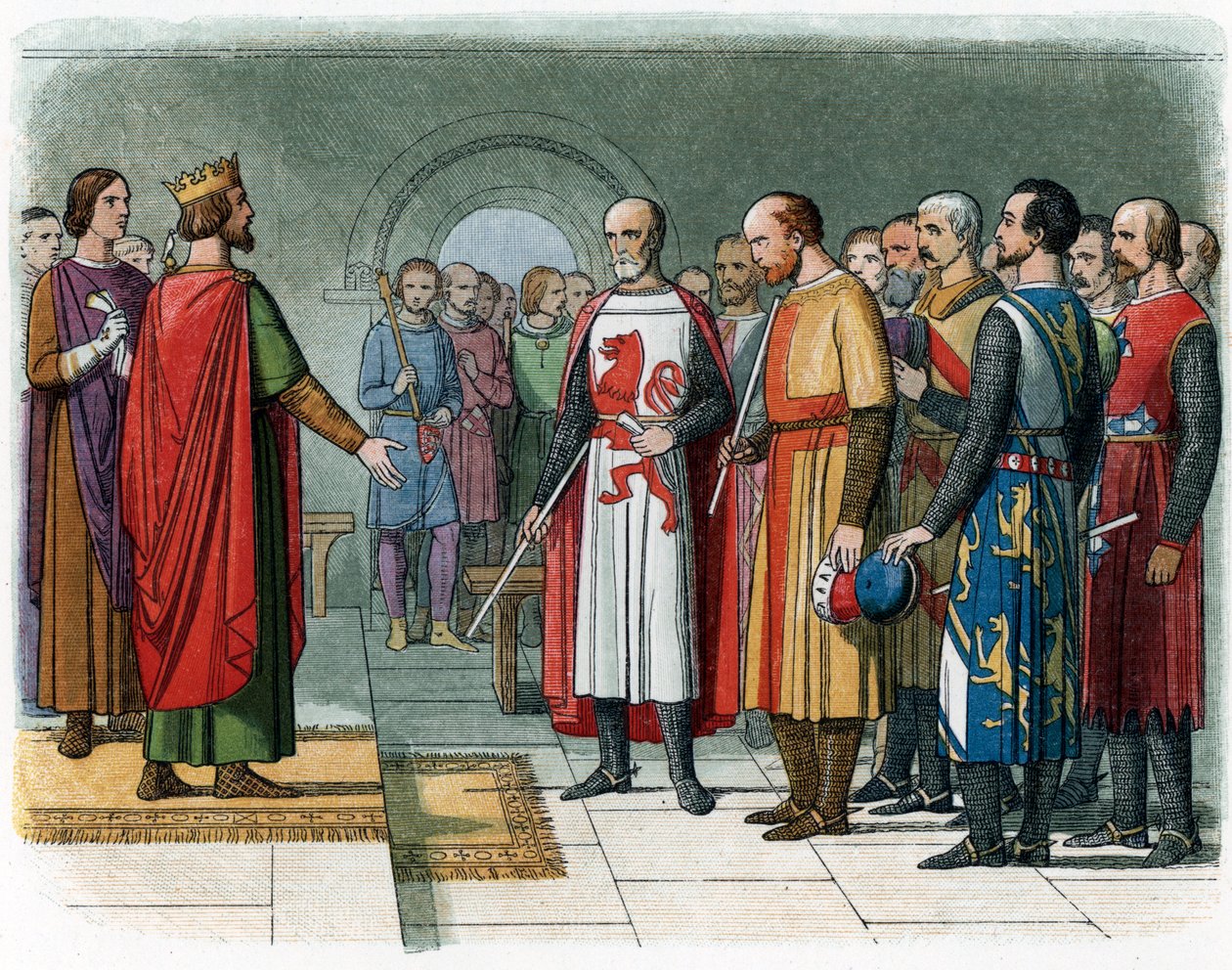 Kung Henrik III av England inför Baronkommissionen ledd av Simon V av Montfort, illustration från "A Chronicle of England" av James Doyle av English School