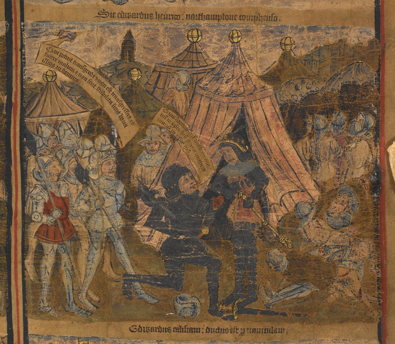 Kung Henry VI tillfångatagen efter slaget vid Northampton 1460 av Edward av York (efteråt kung Edward IV) och Earls of Warwick och Salisbury, illustration från 