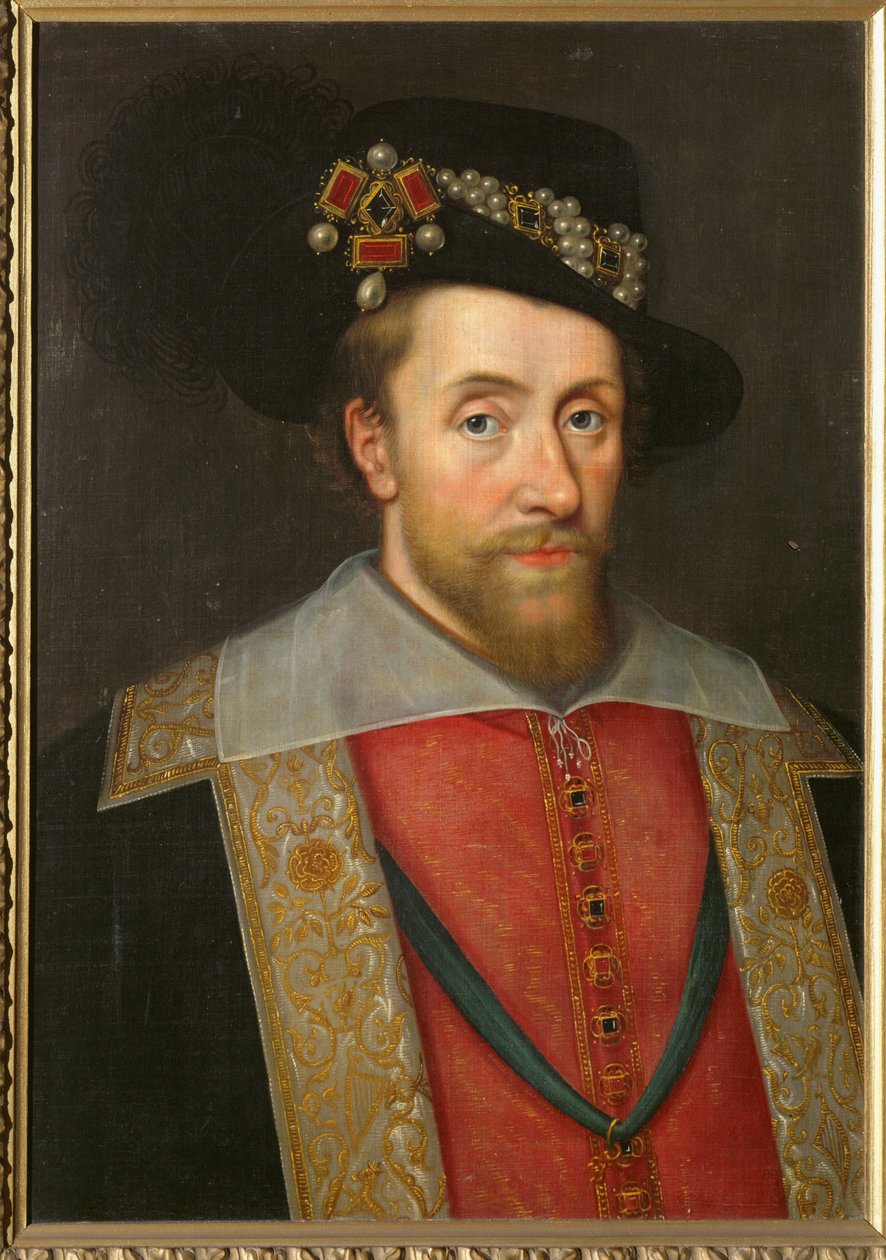 Kung James I av England och Skottland ... (målning på duk) av English School