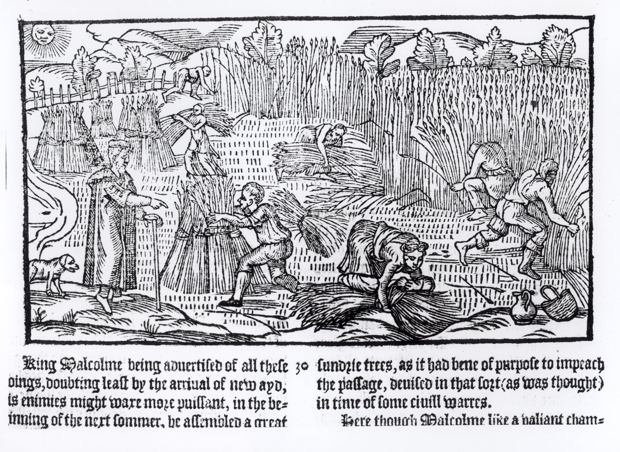 Kung Malcolm av Skottland observerar jordbruksarbete, 1586 av English School