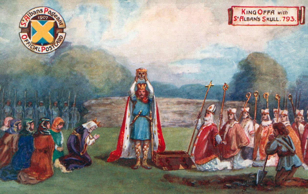 Kung Offa med S:t Albans skalle, 793; St Albans Pageant av English School