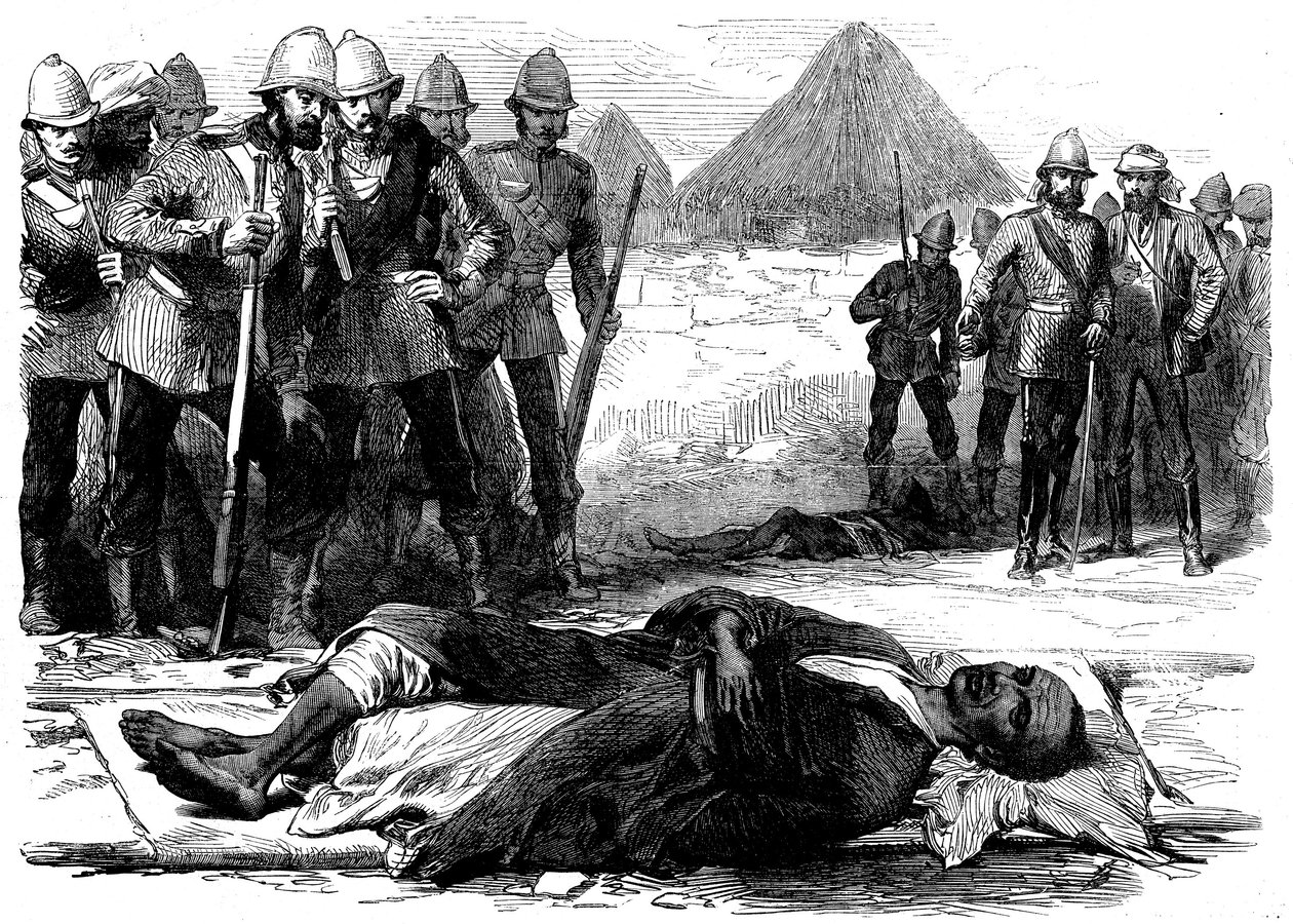 Kung Theodore, när han låg död vid Magdala, från den brittiska expeditionen till Magdala, 1868 av English School