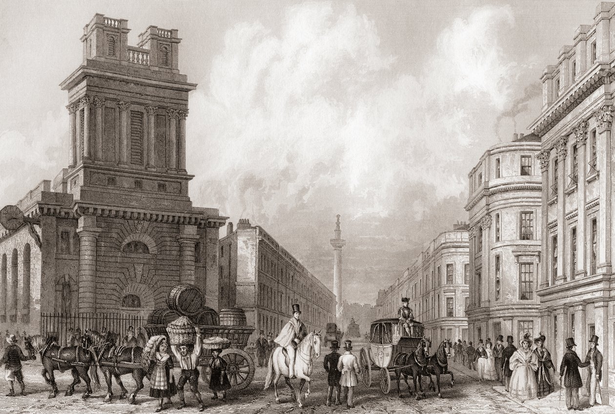 King William Street och St Mary Woolnoth, London, England av English School
