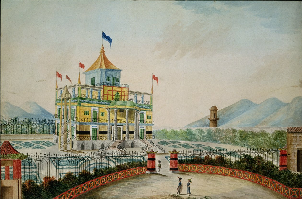 La Favorita eller kinesiska palatset, Palermo, designat av Marvuglia och Giuseppe Patricola för kung Fernando IV, ca 1815 (wc på papper) av English School