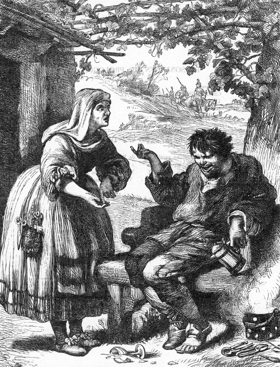 La Megere tamed (The Taming of the Shrew) - Illustration i "" verk komplett av William Shakespeare""" 1866 - Illustrationerna och den allmänna formen för denna utgåva är lånade från Cassells illustrerade Shakespeare, publicerad i London av English School