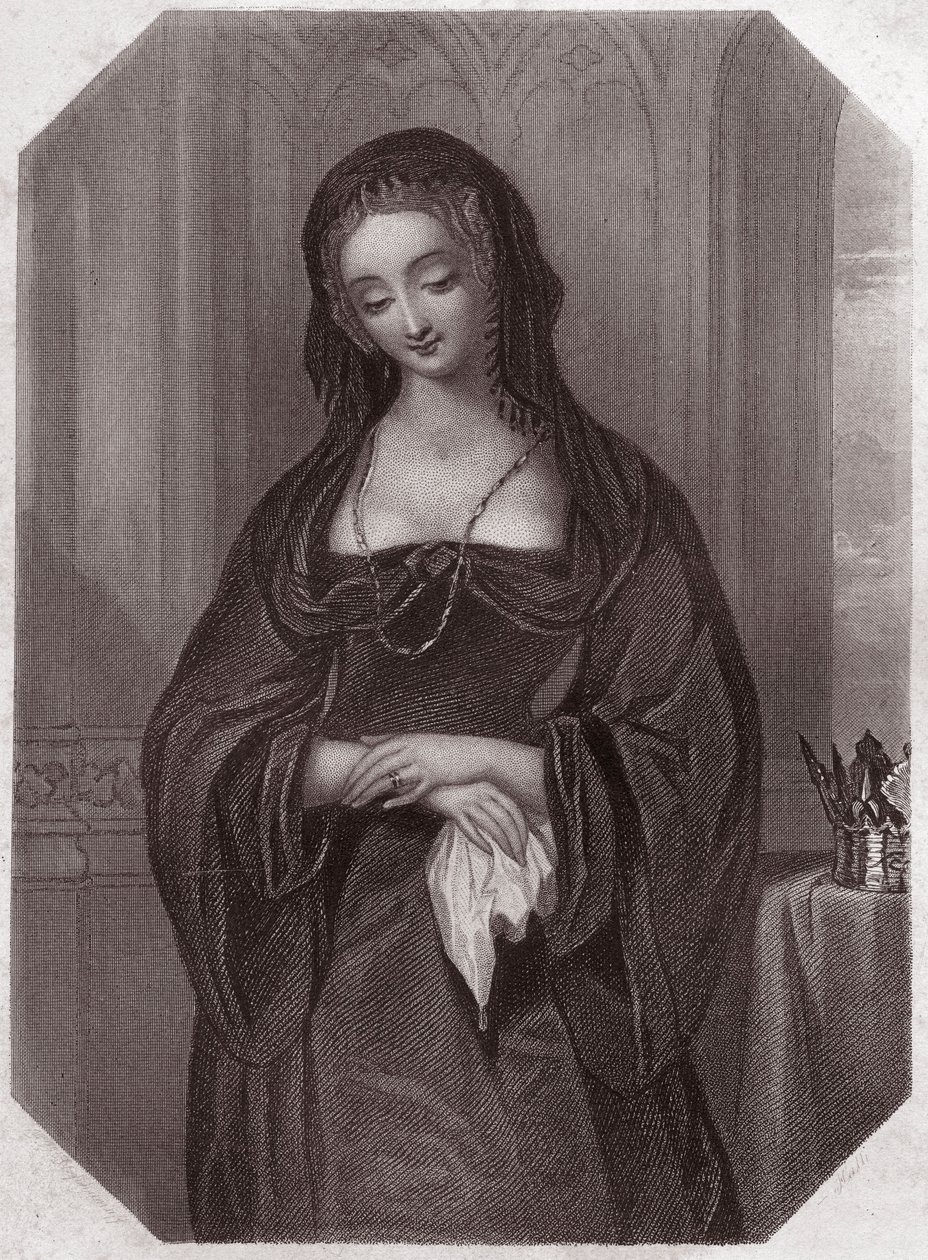 Lady Grey (Henry VI) (Henry VI) (Elizabeth Woodville) i - "" Galerie des femmes de Shakespeare, samling av fyrtiofem seriösa porträtt av tidiga Londonkonstnärer, berikade med kritiska och litterära notiser""" cirka 1838 - från " ” Gallery of the women of av English School