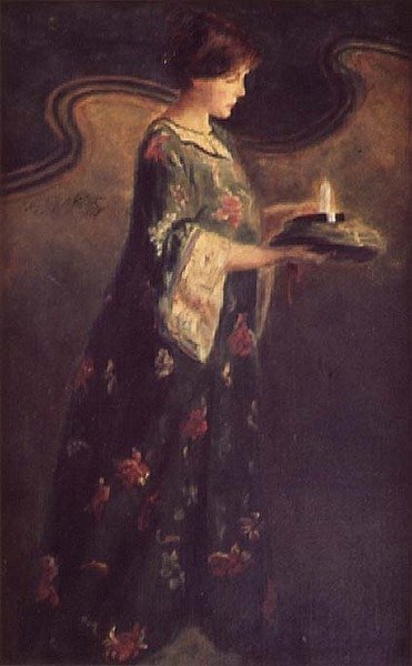 Dam med ett ljus, ca 1890 av English School