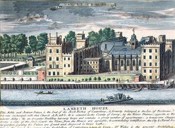 Lambeth House, residens för ärkebiskopen av Canterbury, c.1715-37 (gravyr) av English School