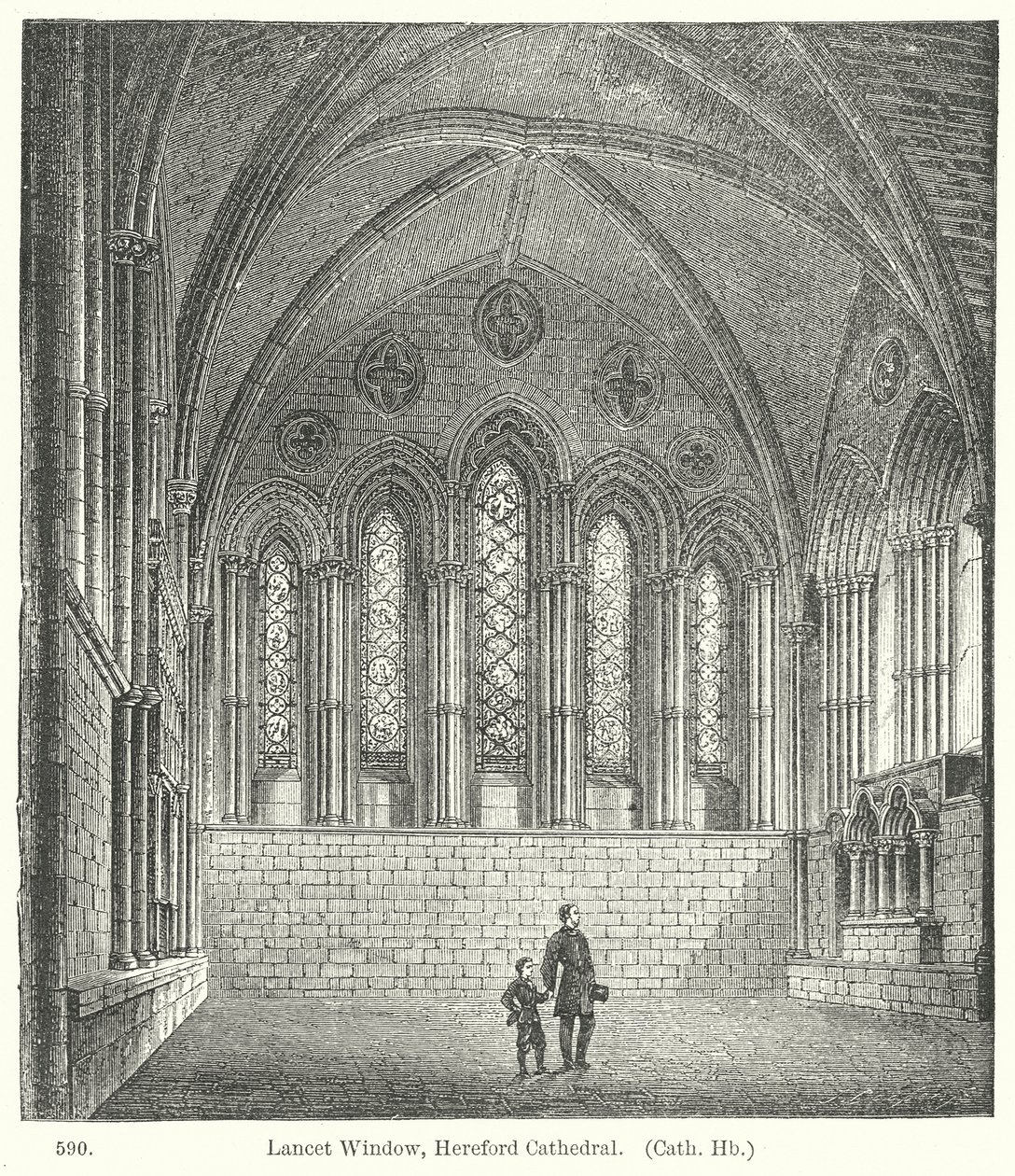 Lancetfönstret, Herefords katedral (gravyr) av English School