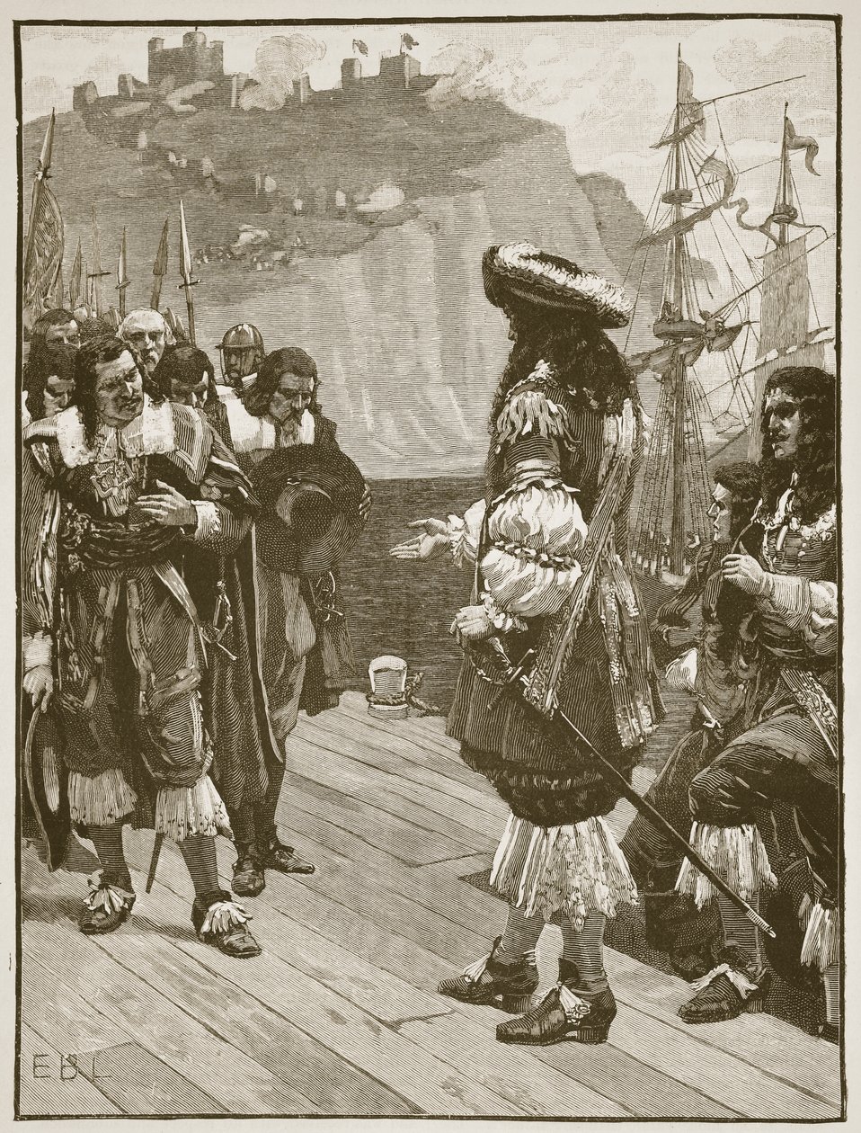 Landstigning av Charles II i Dover, 26 maj 1660, illustration från Cassells Illustrated History of England (sepiafoto) av English School