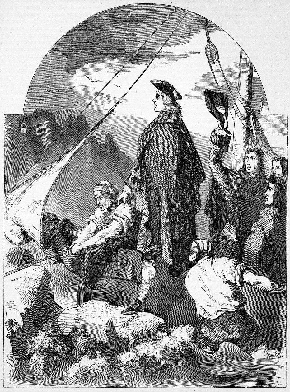 Landstigning av Chevalier de St. George i Skottland, illustration från "John Cassell