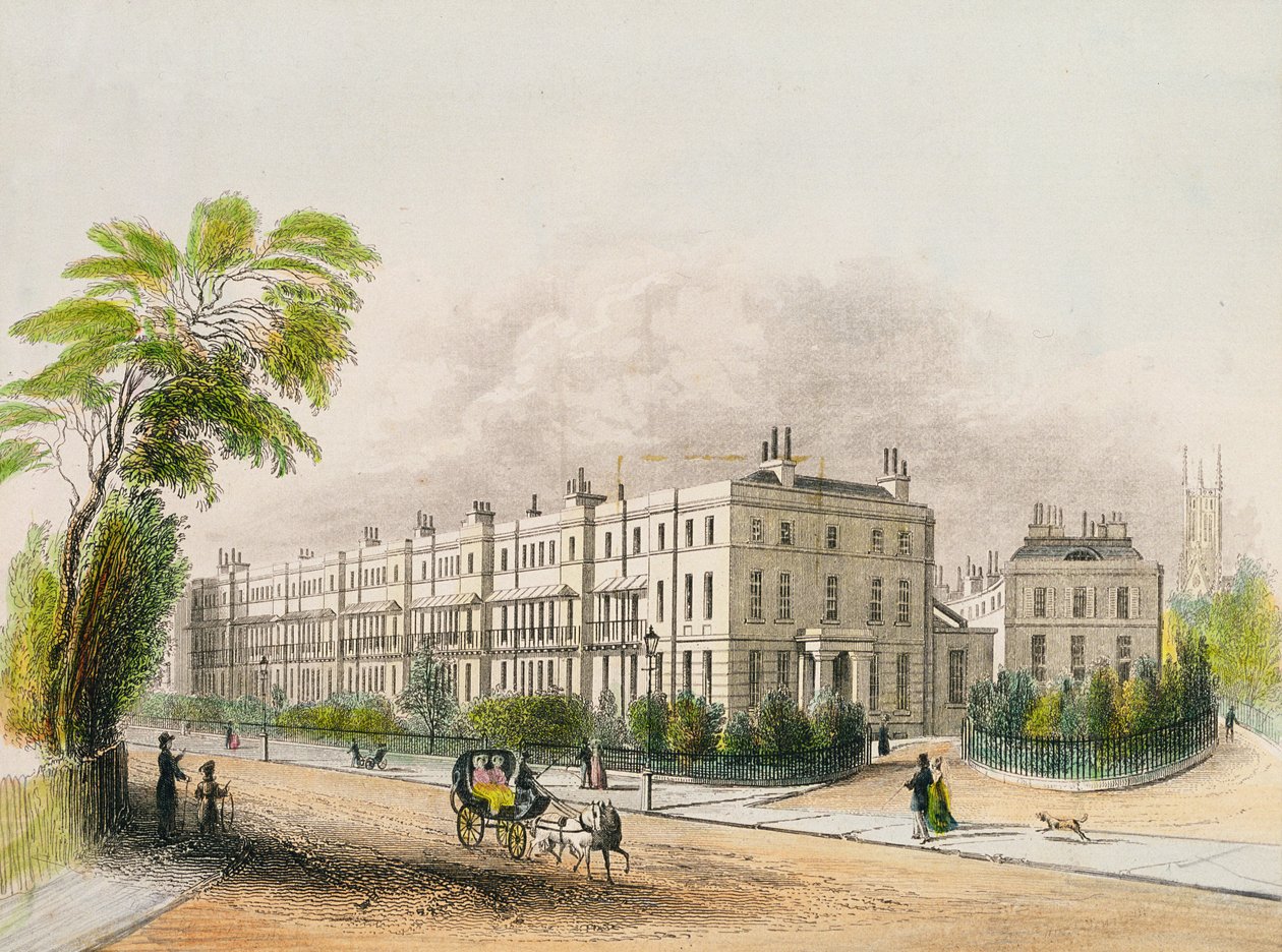 Lansdown Place, Cheltenham, graverad med litografi av M.D. Eichbaum, ca 1845 av English School