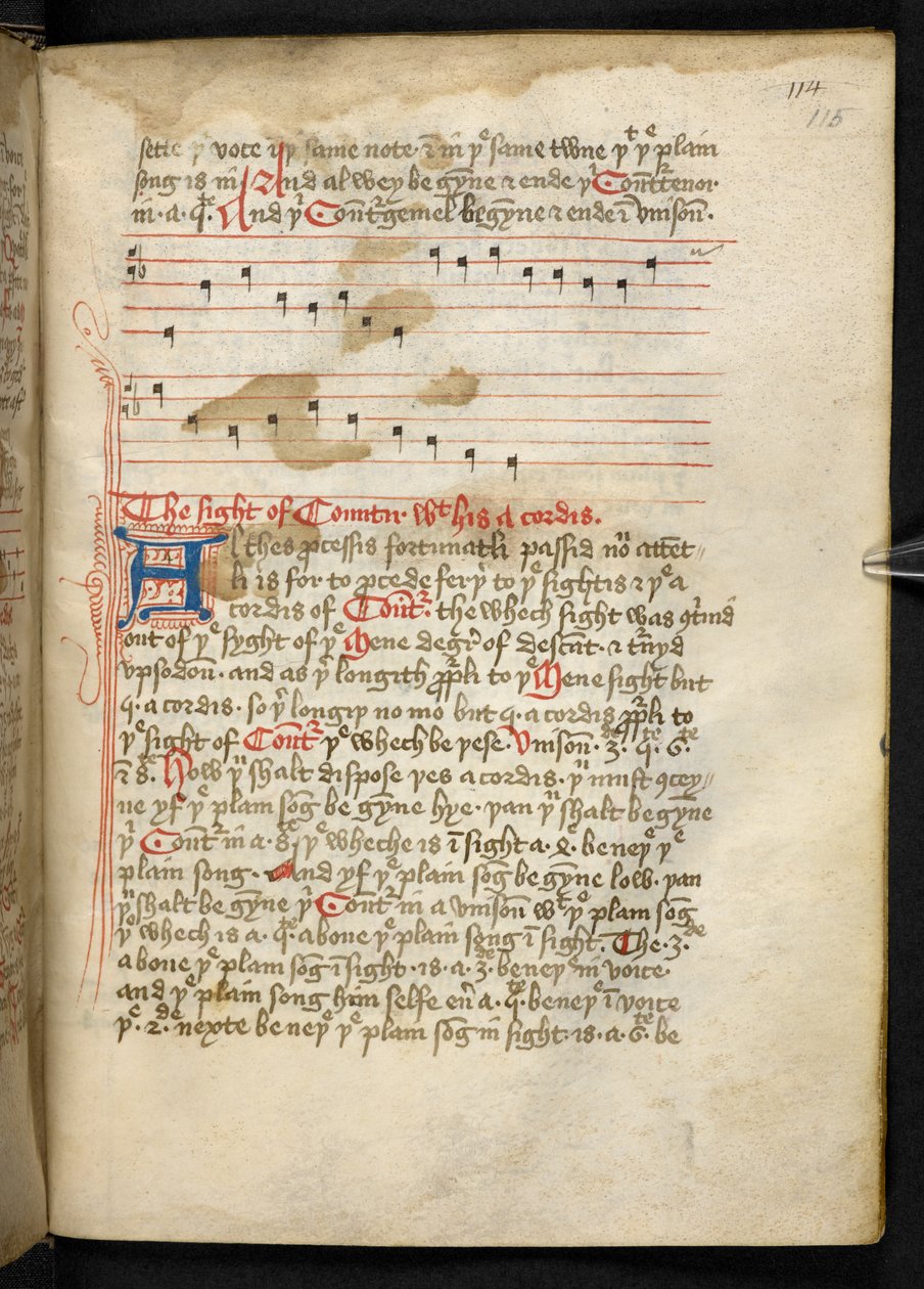 Lansdowne 763, f.115r, En volym ganska skriven på veläng på 1400-talet och innehåller gamla och mycket intressanta avhandlingar om musik av olika författare. av English School
