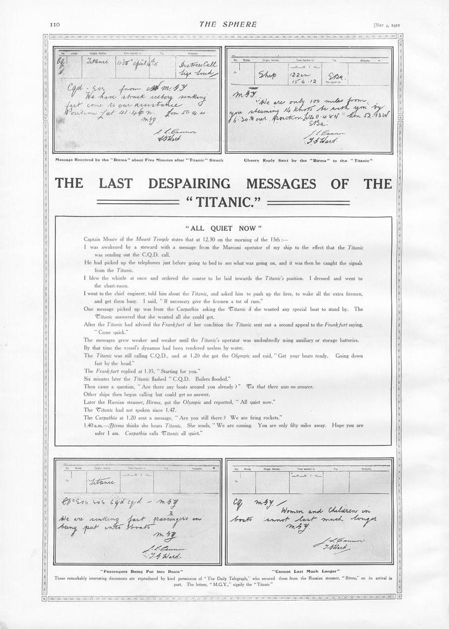 Last Messages of Titanic, från The Sphere, 4 maj 1912 av English School