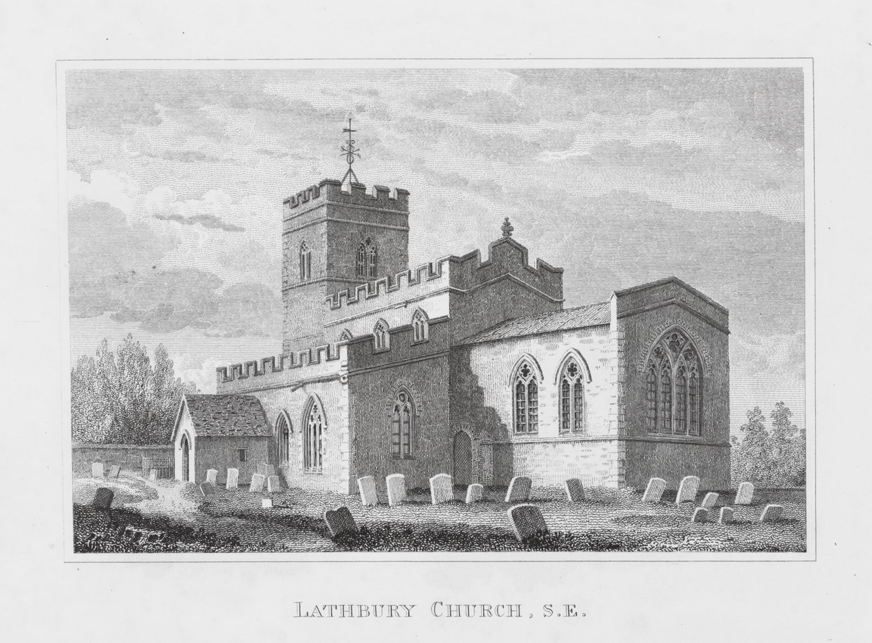 Lathbury Church, sydost (gravyr) av English School