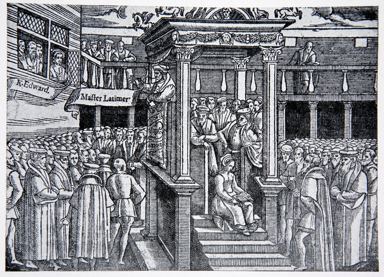Latimer predikar före Edward VI, illustration från The History of the Nation av English School