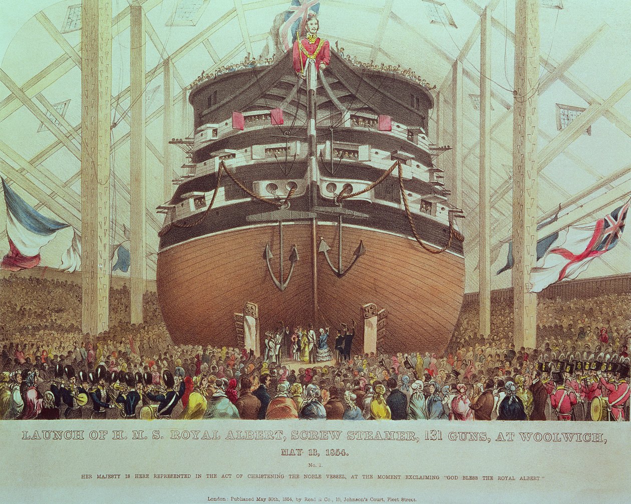 Lansering av H.M.S. Royal Albert, Screw Steamer, 131 Guns, i Woolwich, 13 maj 1854 av English School