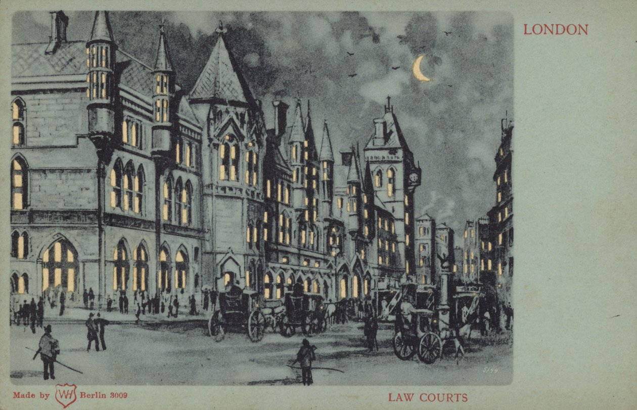 Law Courts, London (färglitografi) av English School