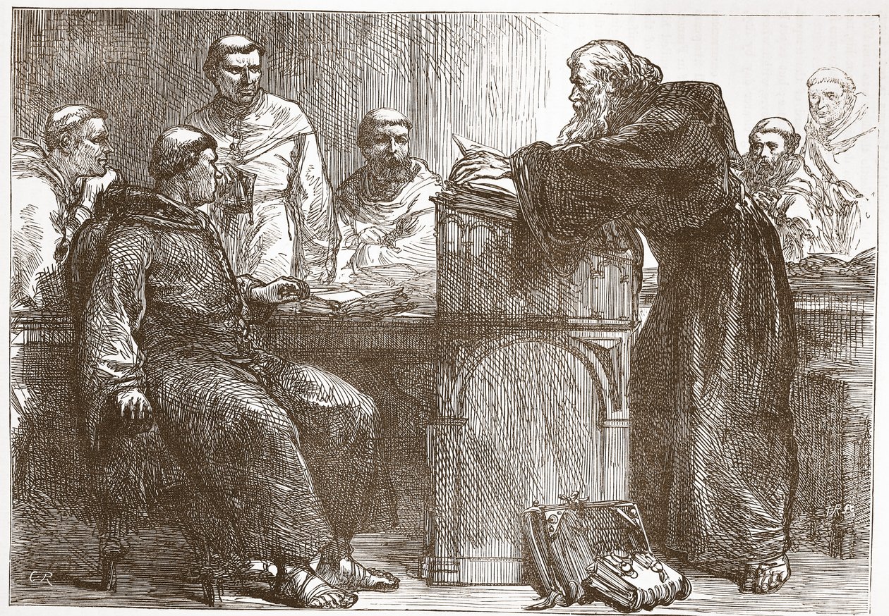 Lefevre föreläser på Sorbonne, illustration från The History of Protestantism av James Aitken Wylie (1808-1890), pub. 1878 av English School