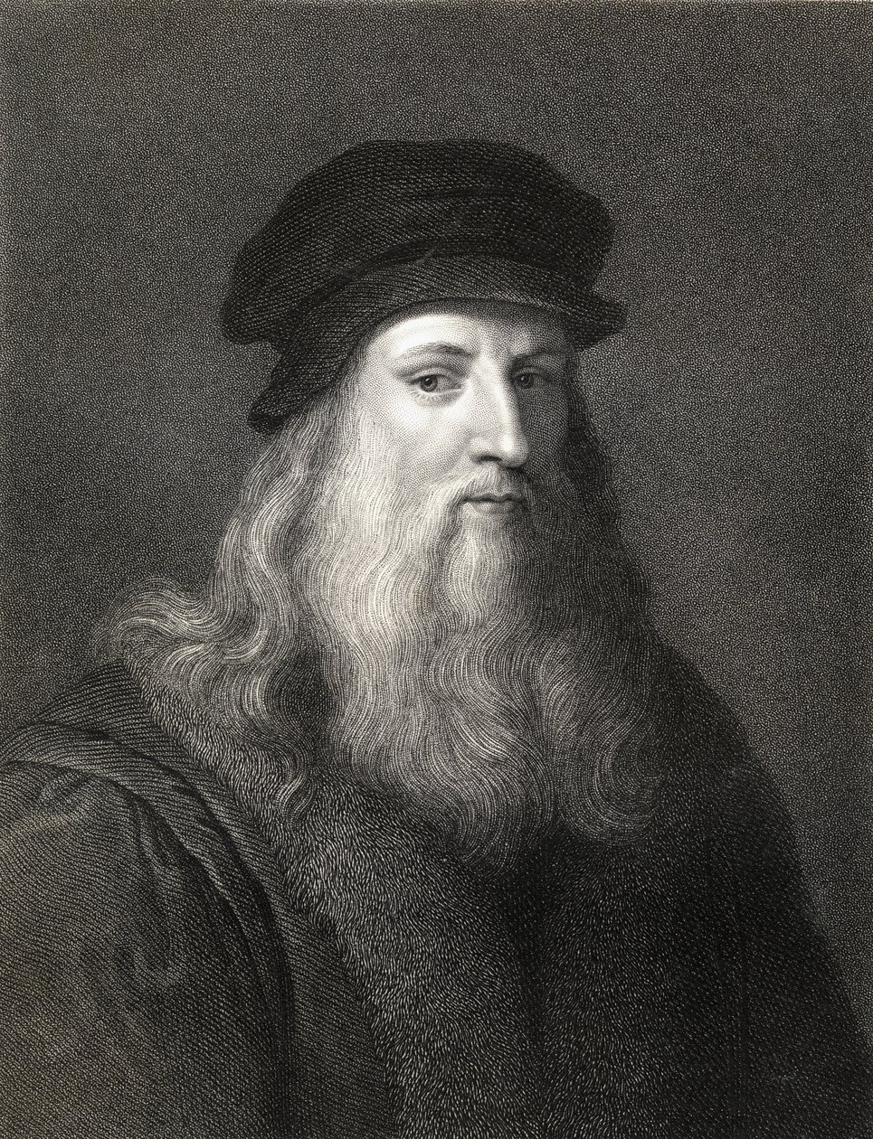 Leonardo da Vinci (1452-1519) gravyr) av English School