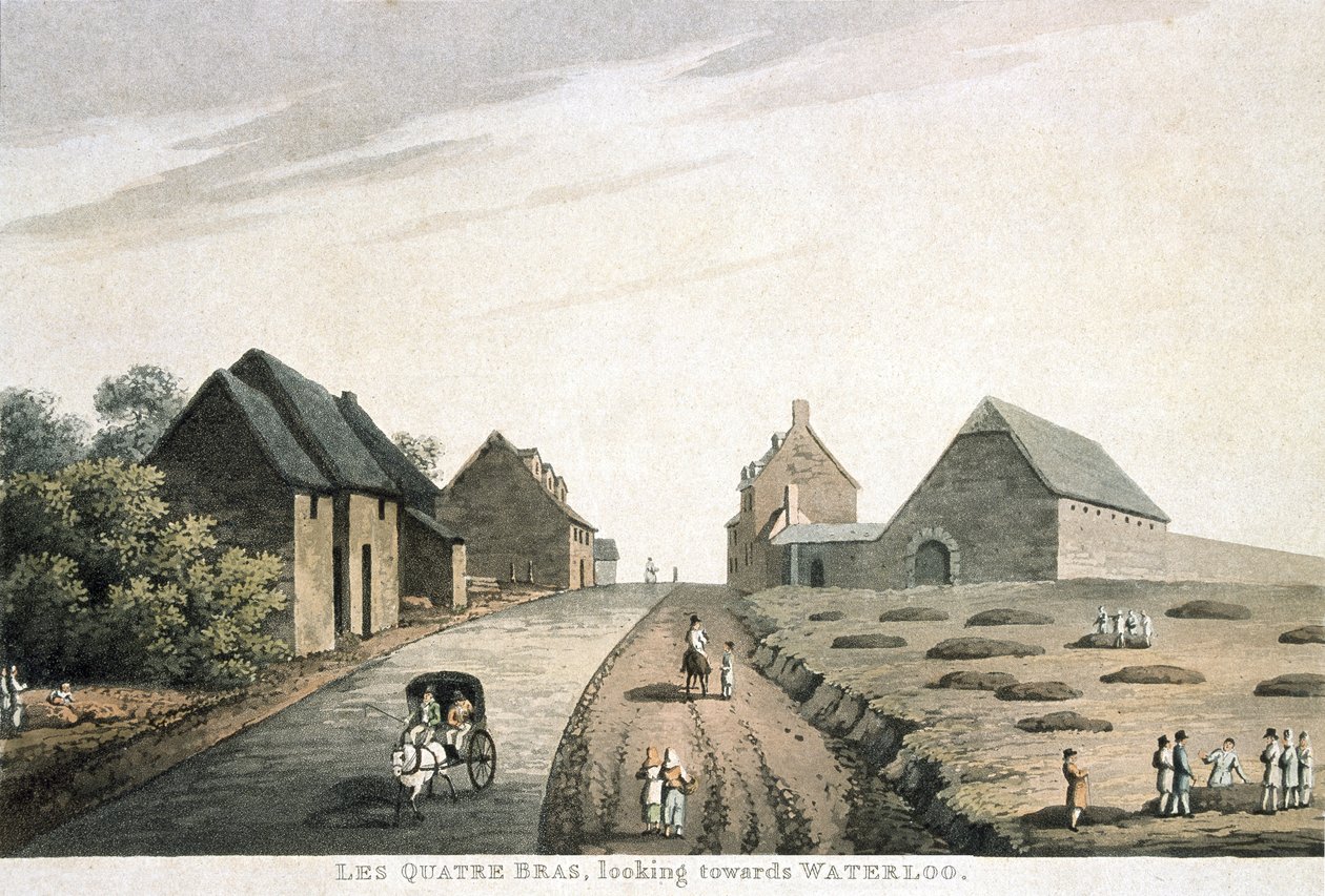 Les Quatre Bras, tittar mot Waterloo, utgiven av R. Bowyer av English School