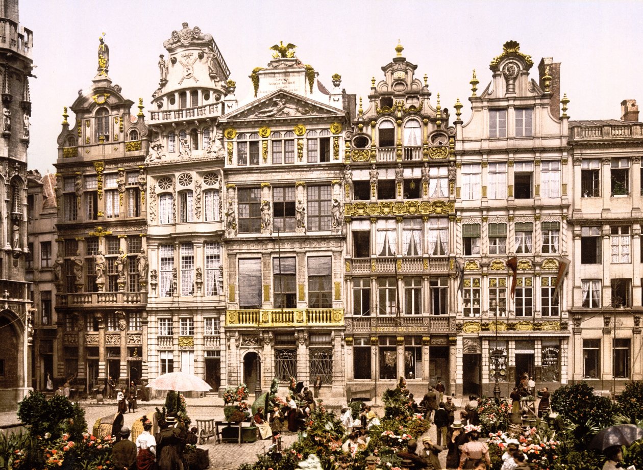 De gamla husen på Grand Place, Bryssel (handfärgat foto) av English School
