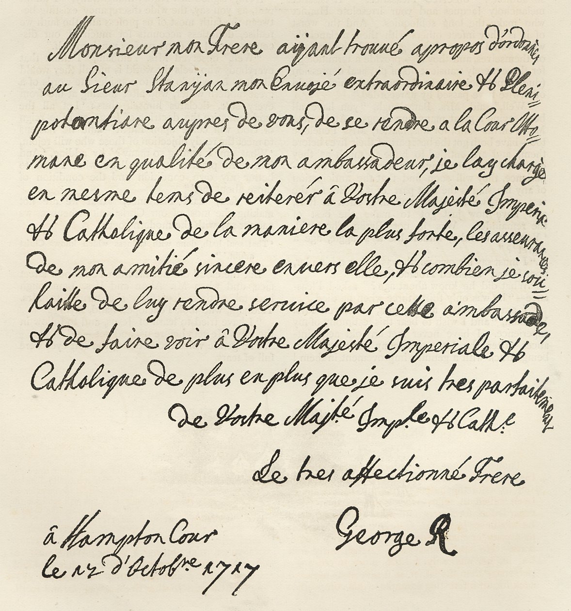 Brev från George I till Karl VI, 1717, publicerat i 