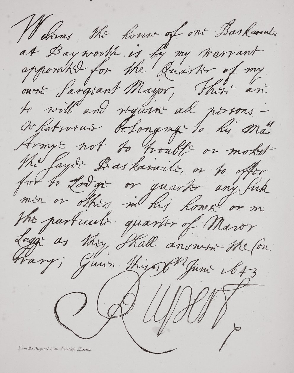 Brev från Prins Rupert, juni 1643 av English School