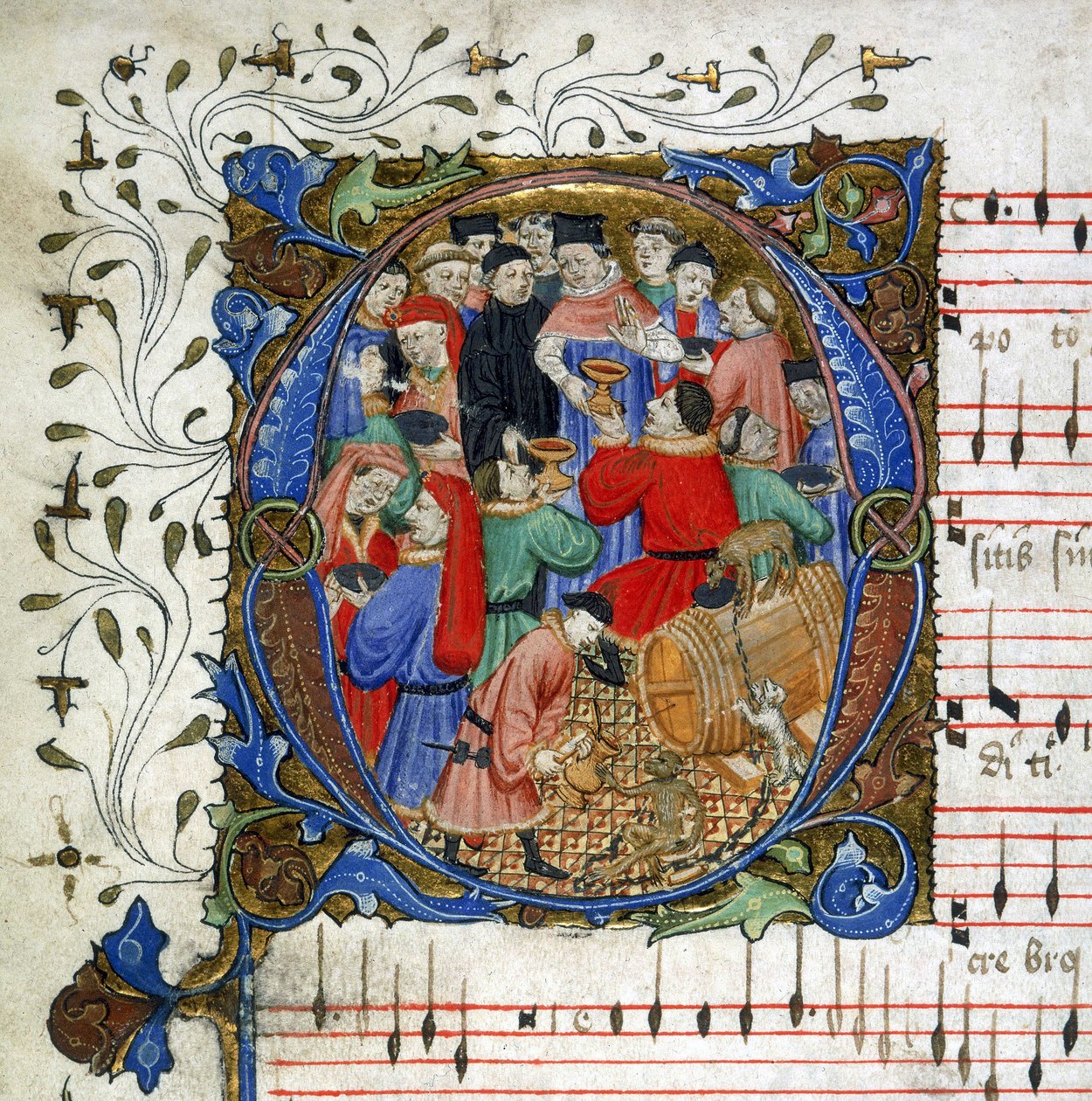 Brev av en medeltida dryckesång från Windsor Carol Book, c.1440 (miniatyr) av English School