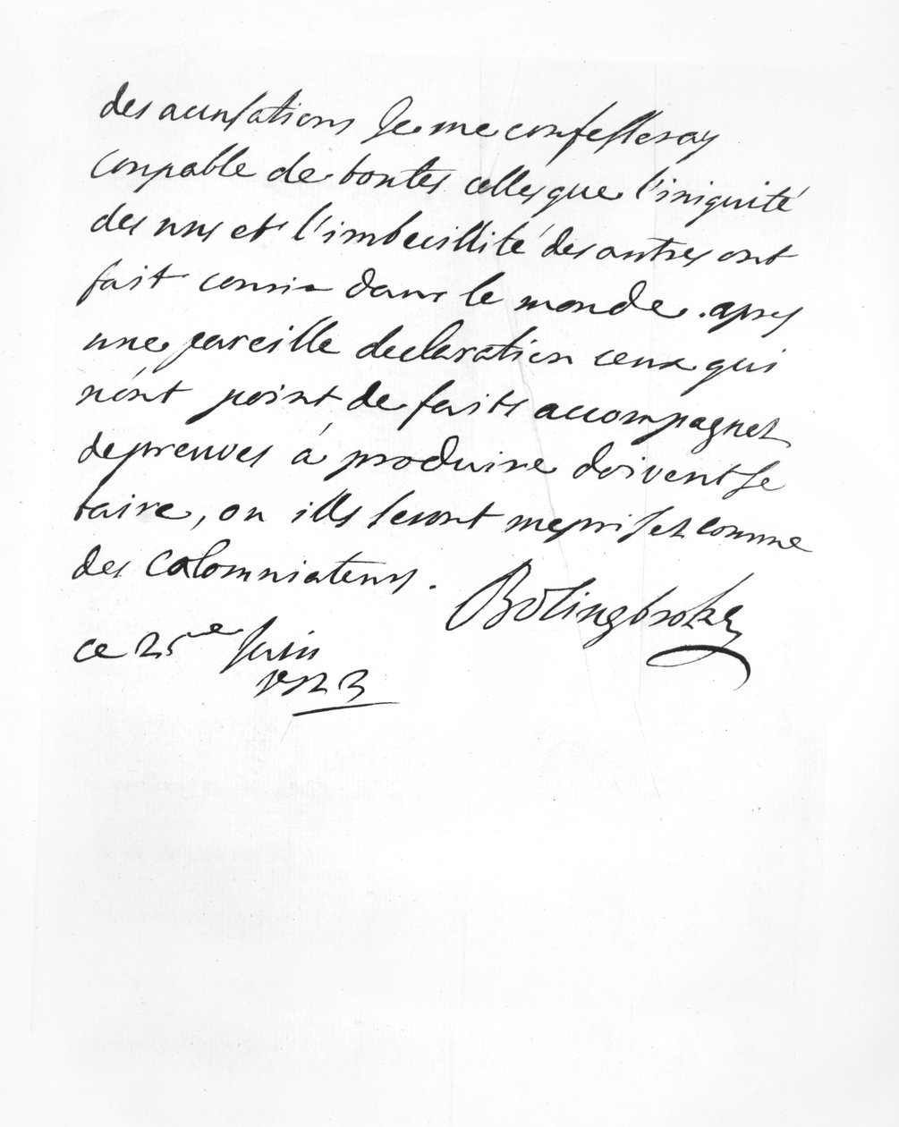 Brev skickat av Lord Bolingbroke till abbé Alari (litho) av English School
