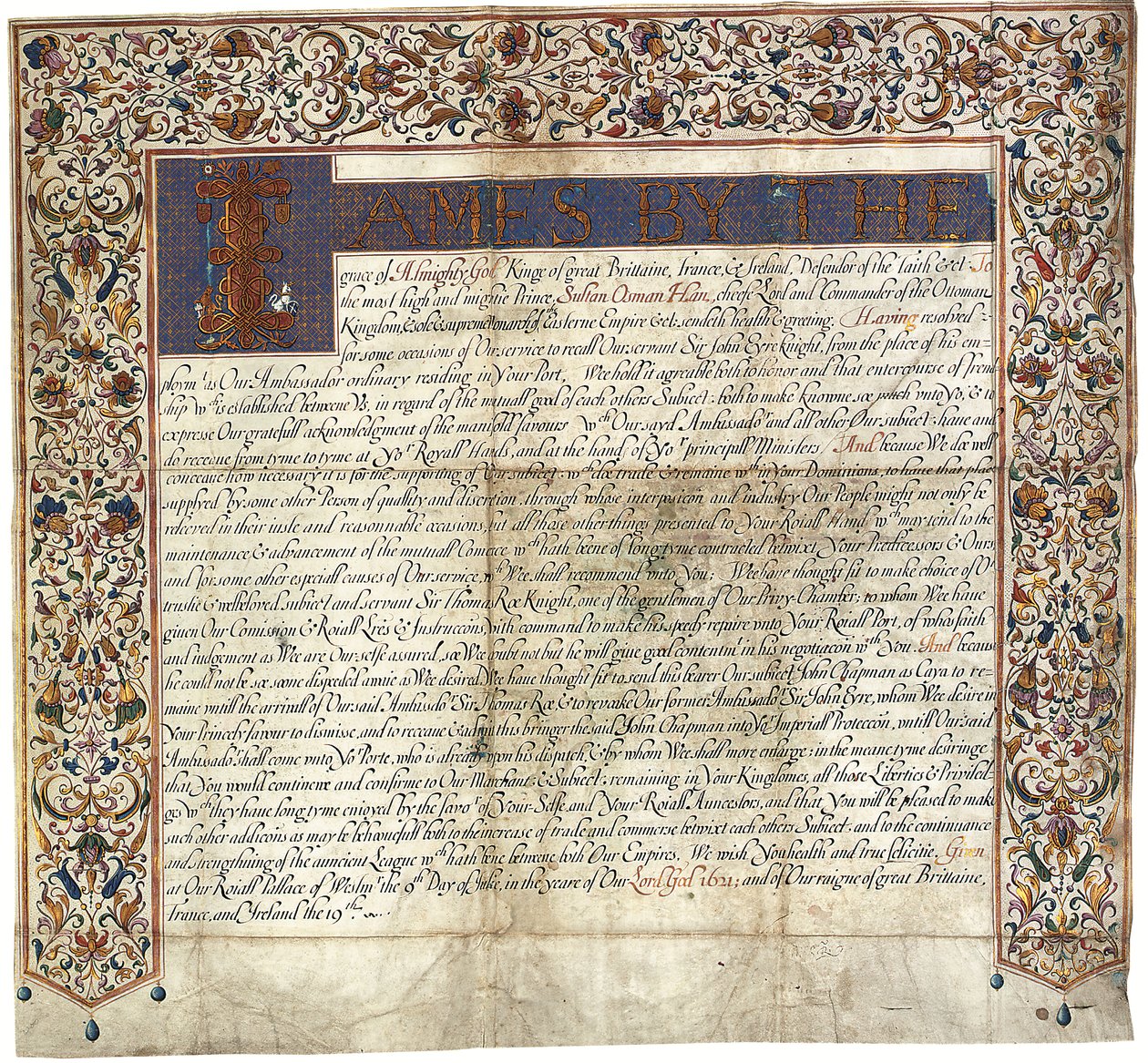 Brev till Sultan Osman Han från King James VI & I av English School