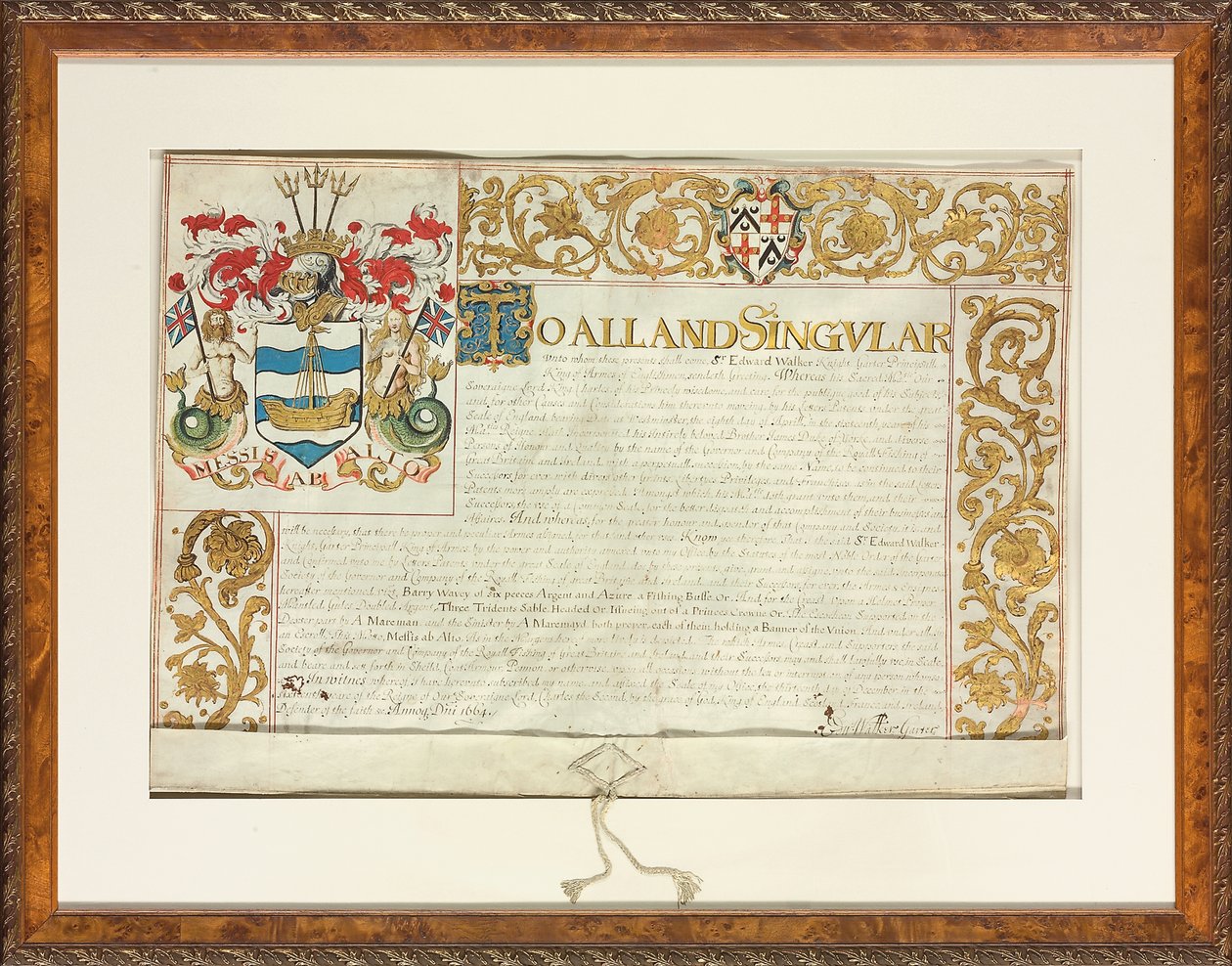 Letters patent utfärdat av Sir Edward Walker, Garter King of Arms, 13 december 1664 av English School