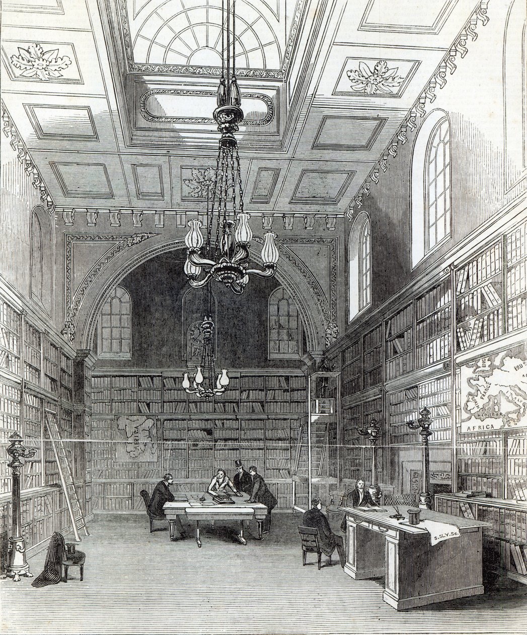 Överhusets bibliotek, från "The Illustrated London News", 22 mars 1845. av English School