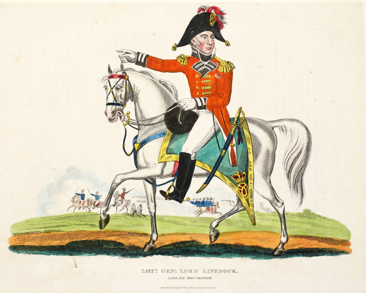 Generallöjt Lord Linedock, pub. av Richard Evans, engr Romney, illustration från An Historical Account of the Battle of Waterloo av William Mudford, 1816 av English School