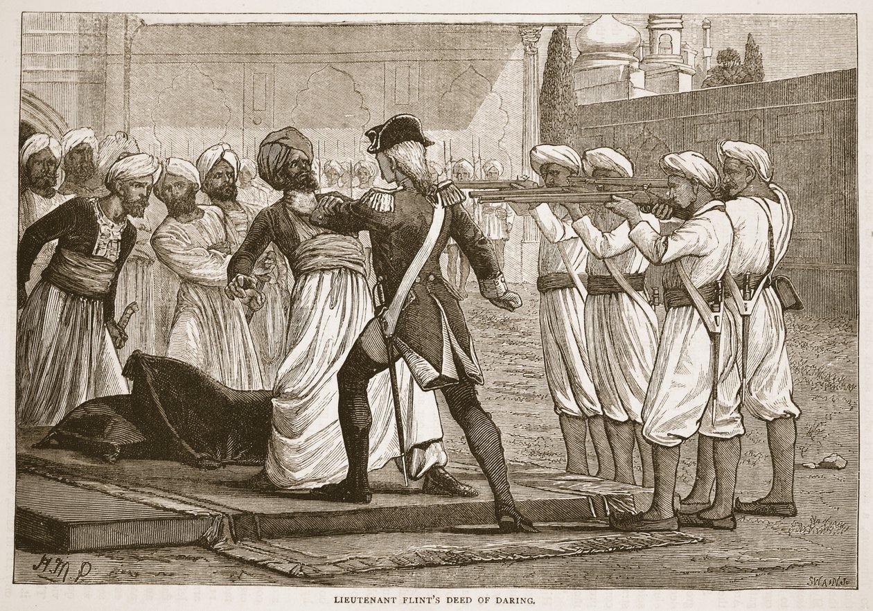 Lieutenant Flints Deed of Daring, illustration från Cassells Illustrated History of India av James Grant, pub. 1879 av English School