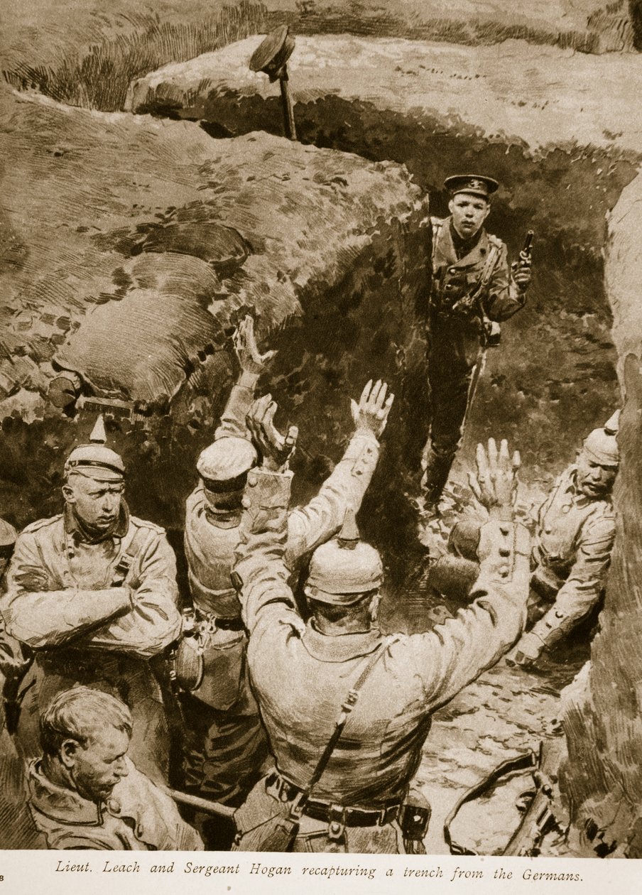Löjtnant Leach och sergeant Hogan återerövrar ett skyttegrav från tyskarna, 1914-19 av English School