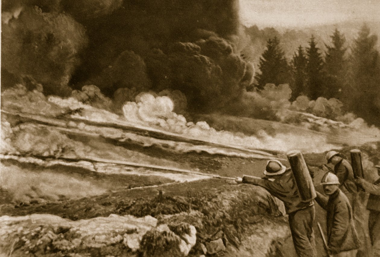 Flytande eld, först anställd av tyskarna, framgångsrikt antagen av de allierade, 1914-19 av English School