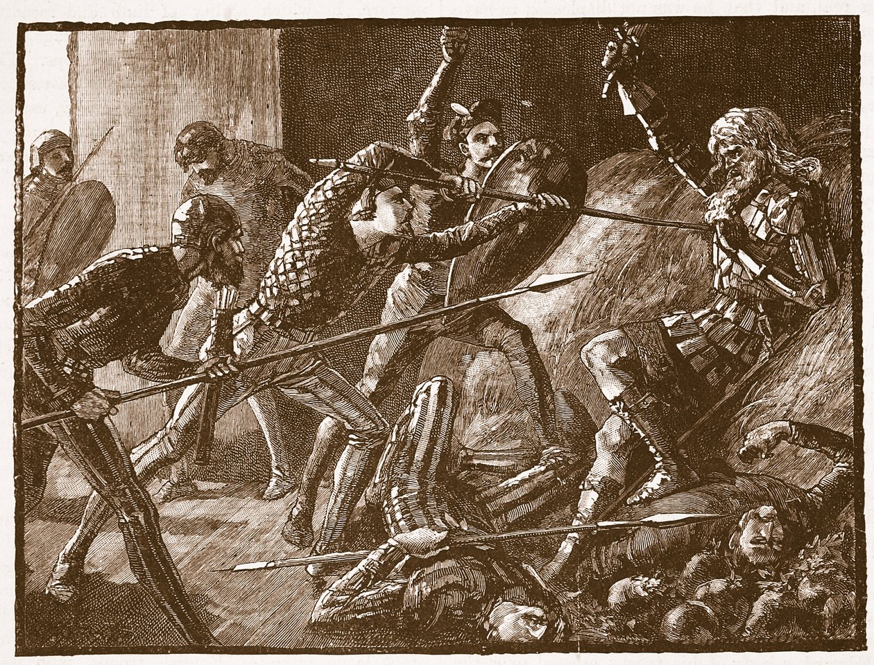 Llewelyns sista kamp, illustration från Cassells Illustrated History of England (sepiafoto) av English School