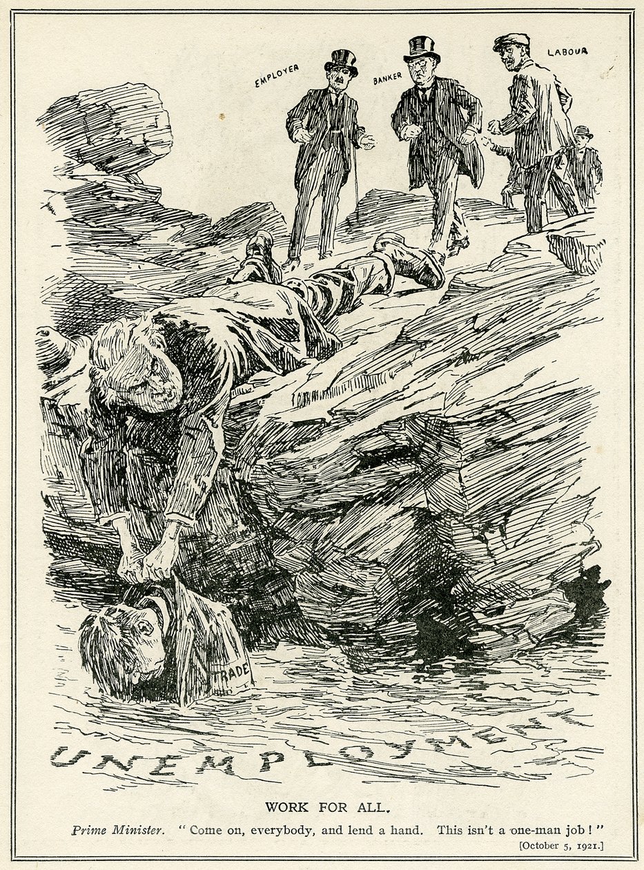 Lloyd George säger åt arbetsgivare, bankirer och arbetstagare att samarbeta för att besegra arbetslösheten, 1921 av English School