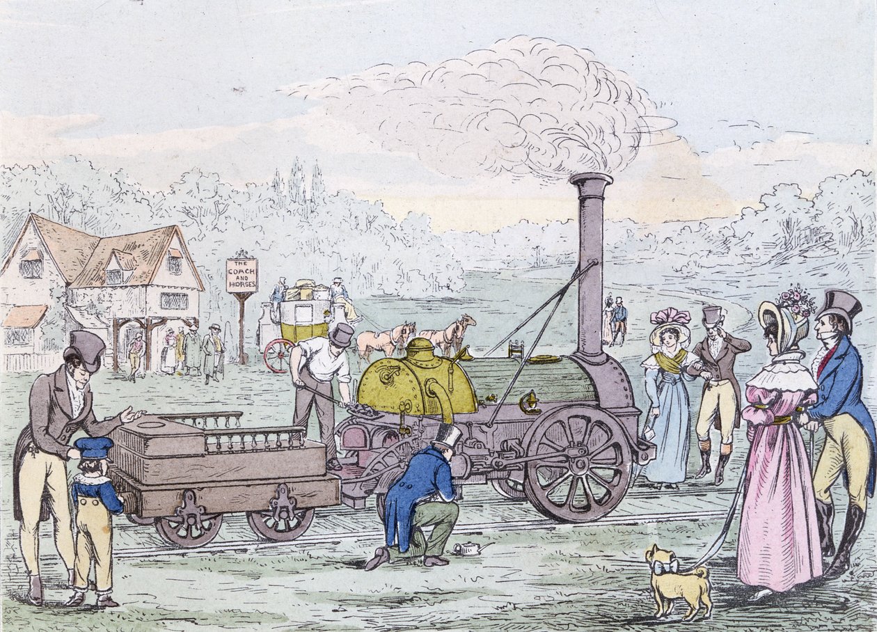 Lokmotor, raketen 1830, byggd av George Stephenson (1781-1848) (akvatint) av English School