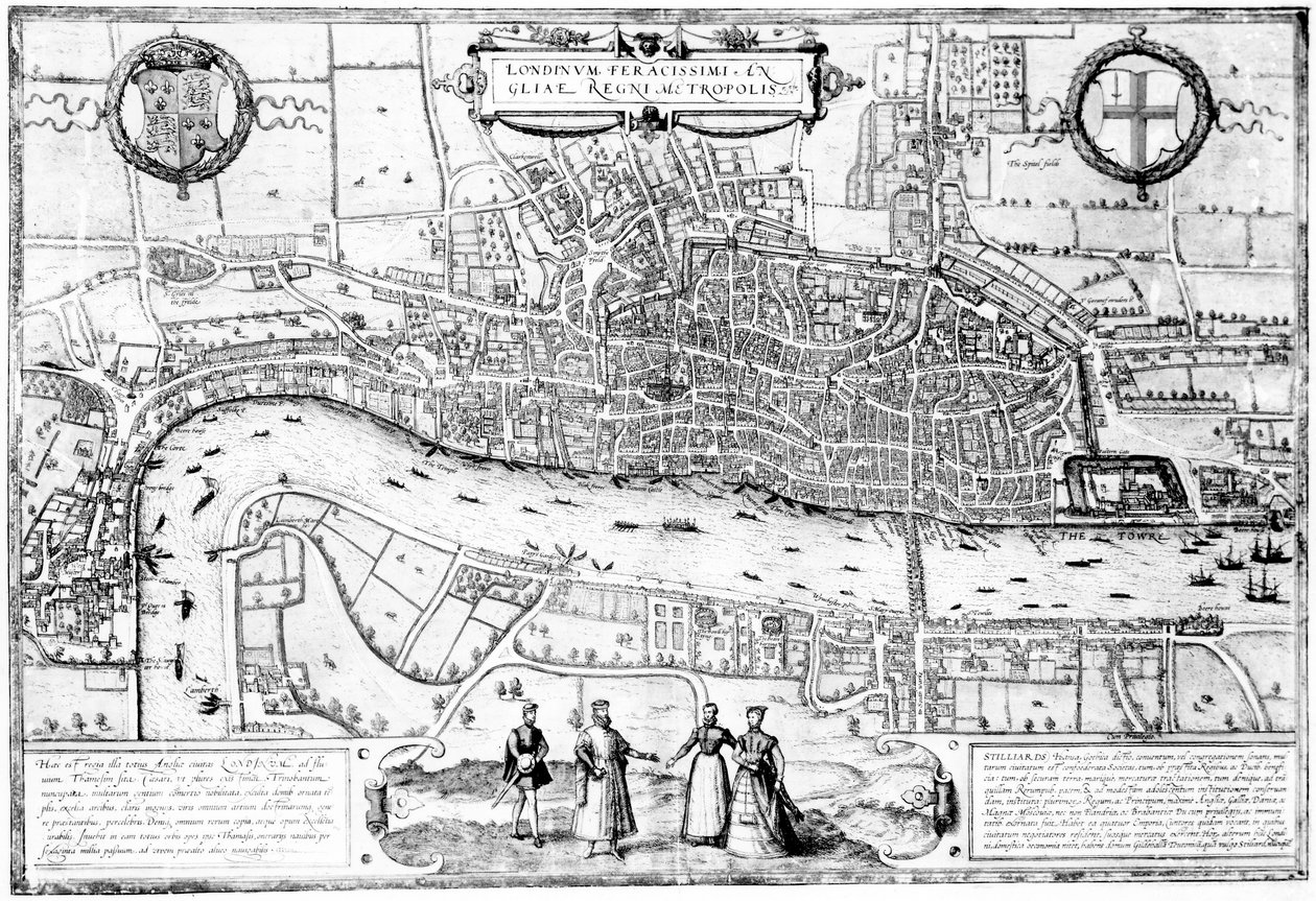 Londinium Feracissimi Angliae Regni Metropolis, illustration tagen från London under Tudors tid av Sir Walker Besant, 1904 av English School