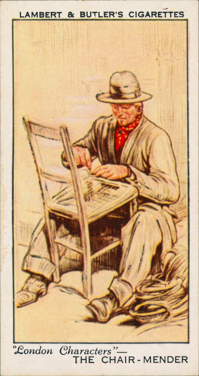 Karaktärer från London: The Chair-Mender (färglitografi) av English School
