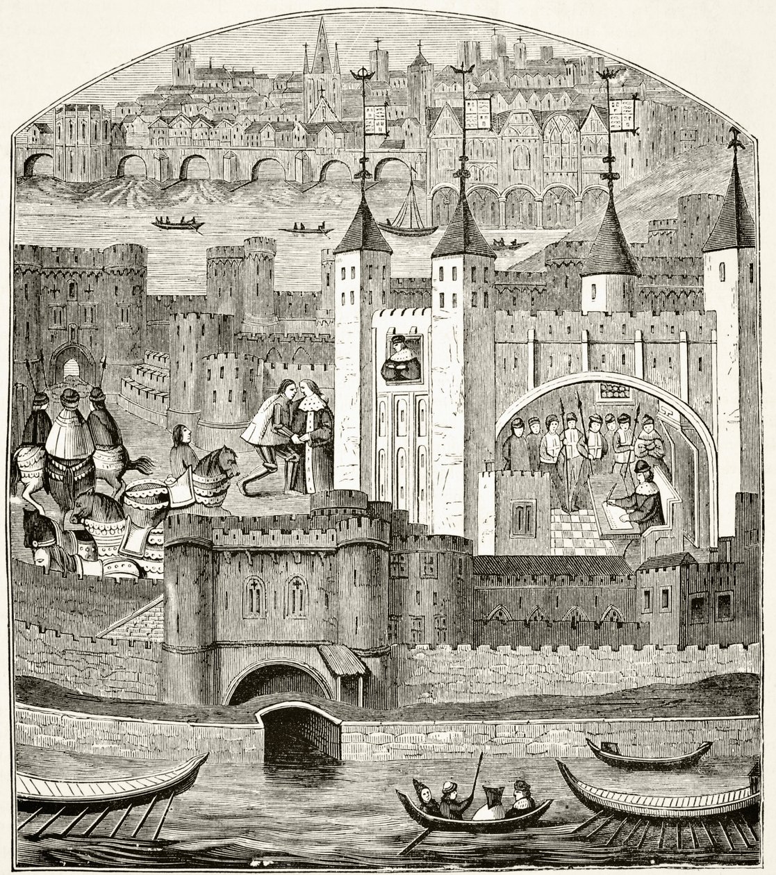 London and the Tower of London på 1400-talet, från "The National and Domestic History of England" av William Hickman Smith Aubrey (1858-1916) publicerad London, ca 1890 av English School