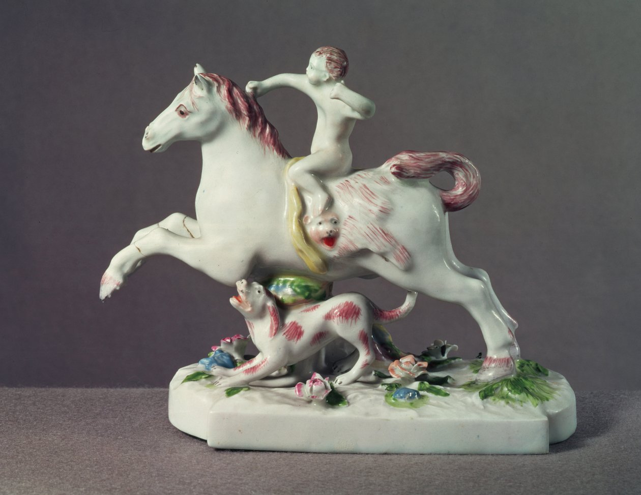 Longton Hall-figur av Amor som rider på en häst, ca 1755 (porslin) av English School