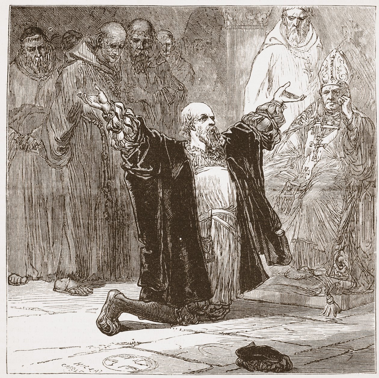 Lord Cobham före biskoparna, illustration från The History of Protestantism av James Aitken Wylie (1808-1890), pub. 1878 av English School