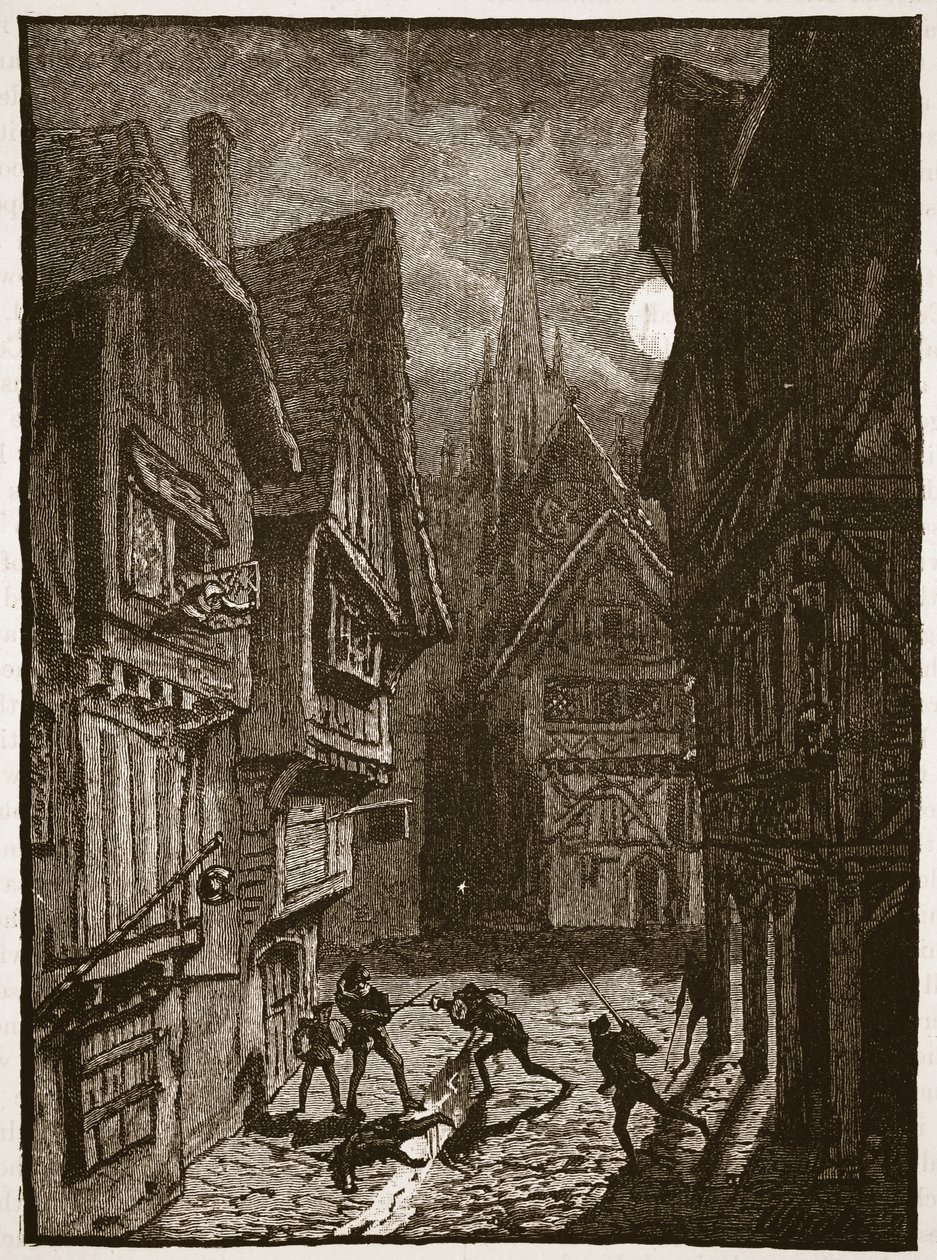 Lord Gray och hans anhängare attackerar Earl of Southampton, illustration från Cassells Illustrated History of England (sepiafoto) av English School